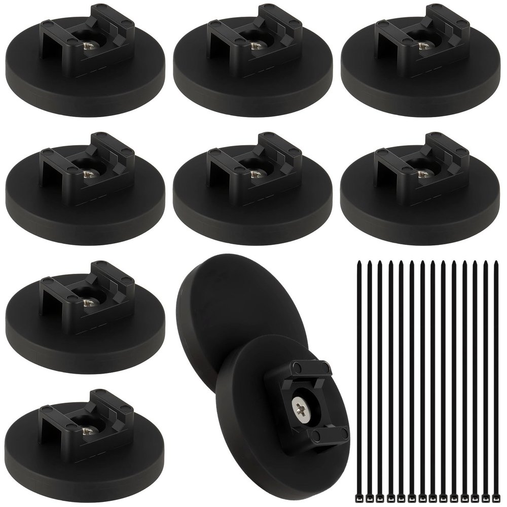 Alffun Magnetic Zip Tie Mount Wire Cable Holder, Include 10 Pcs 43mm Magnetic Cable Zip Tie Base with 50 Pcs Heavy Duty Zip, Multipurpose Wire Clips Management Base, Black