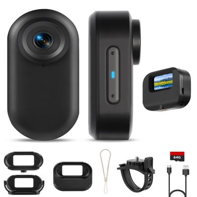 FIBONAX 64GB 1080P Mini Body Camera with Screen, Black