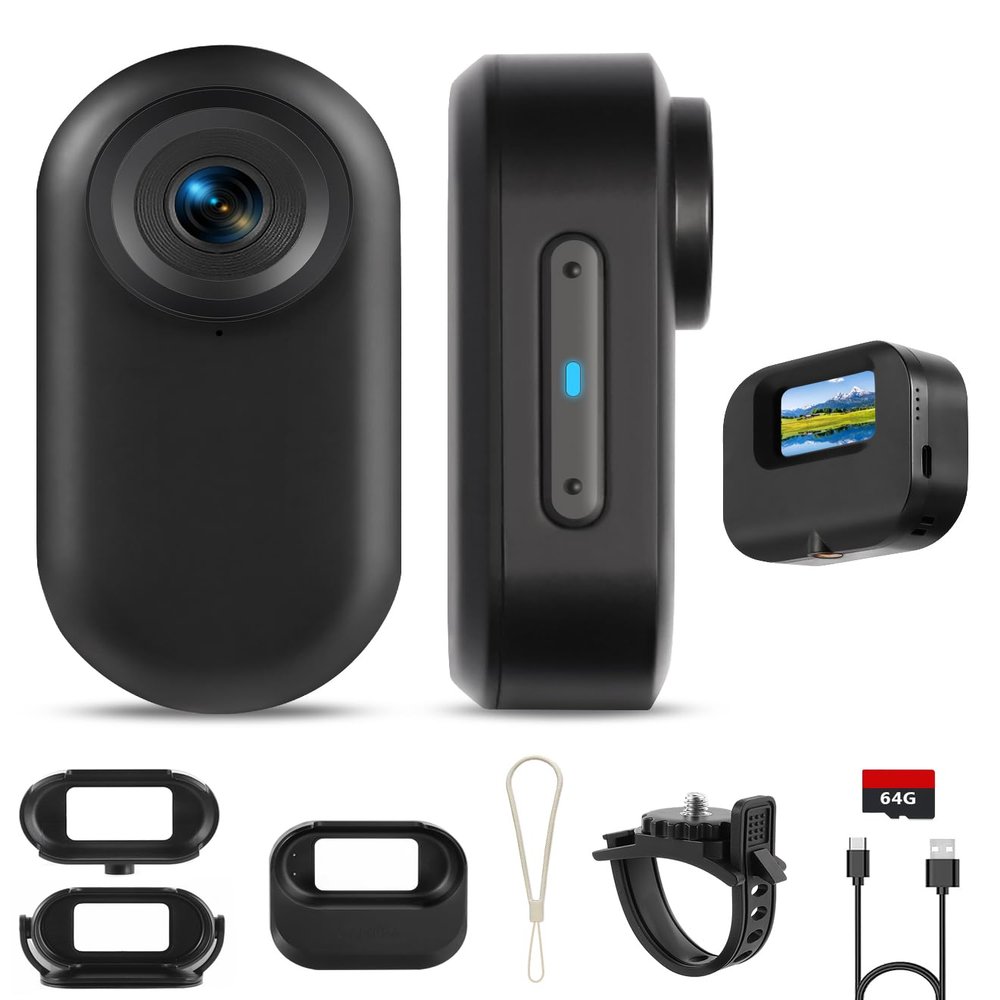 FIBONAX 64GB 1080P Mini Body Camera with Screen, Black