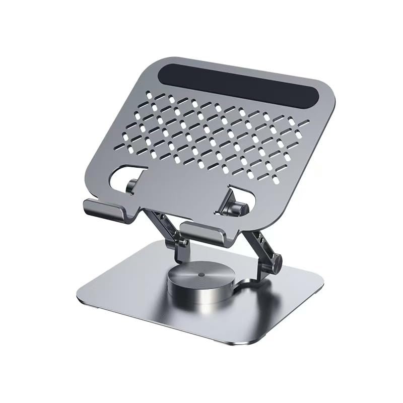 Adjustable Phone and Tablet Stand, Aluminum Alloy, Gray, 360-Degree Rotating Desktop Holder with Double Support Arm, Anti-Slip Base, 2kg Load Capacity (Type X)