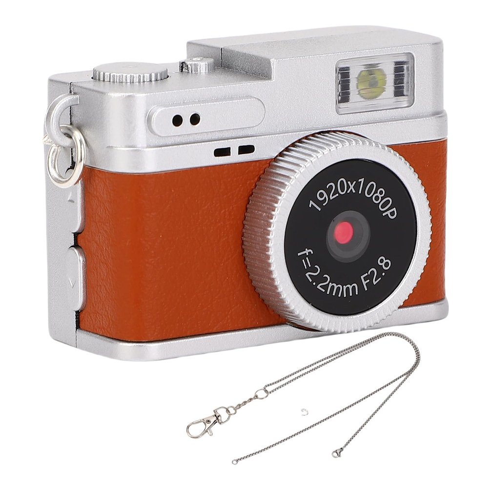CHEOTIME Small Digital Camera, Compact 20mp Keychain Camera, Video Camcorder with Screen and LED Light for Cycling, Travel, Outdoor Adventures (Brown)