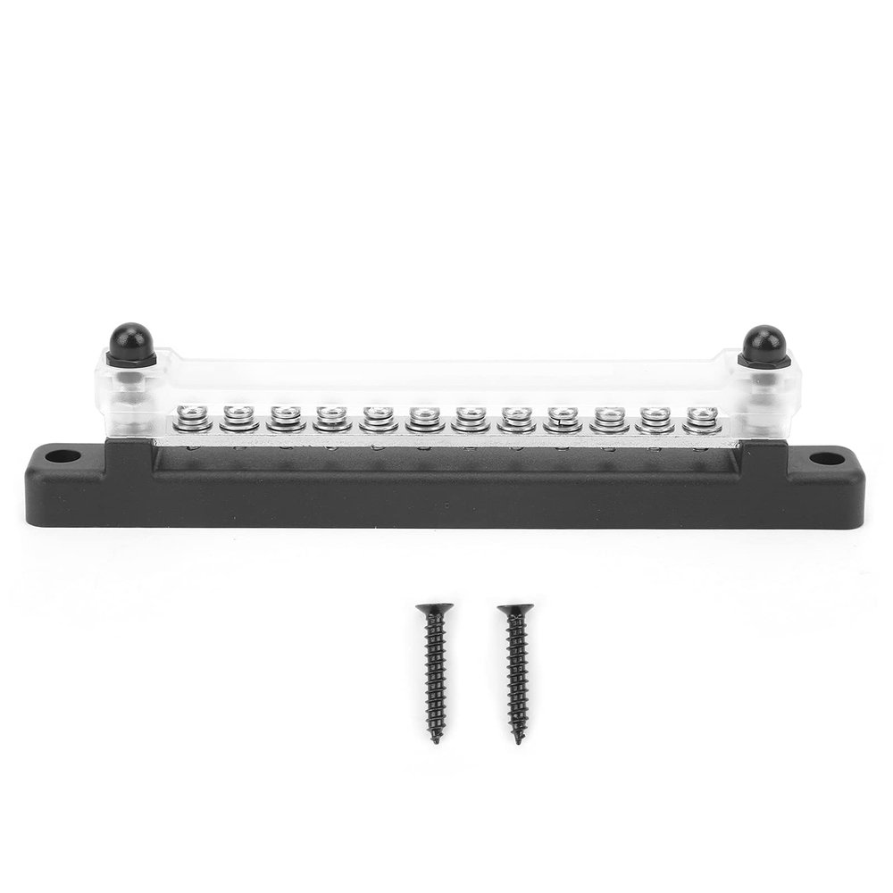 12 Terminal Bus Bar Block 150A Power Distribution Terminal Plated Copper with Transparent Cover for Car Boat Marine Caravan RV