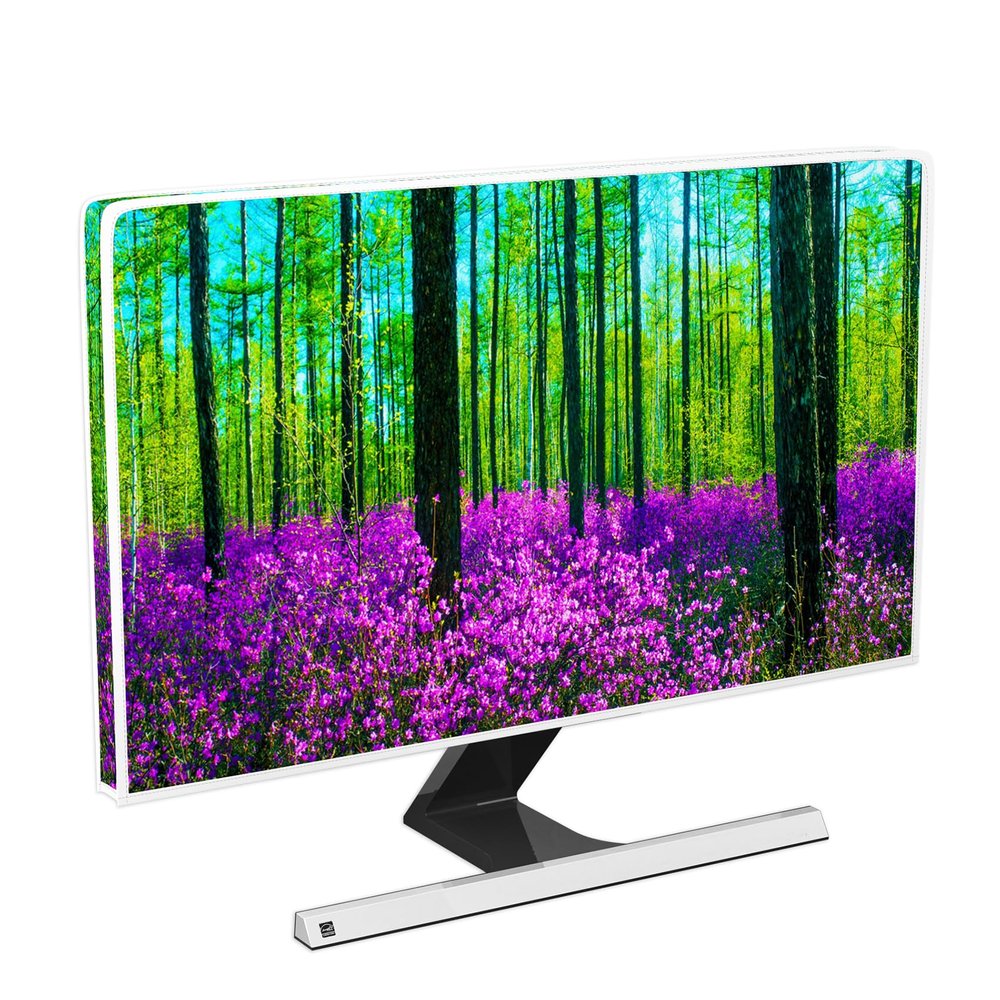 Baocicco Violet Flowers Green Forest Waterproof Screen TV Cover 40, 41, 4243 Inch Anti-Static Dustproof Full Body Cover for TV Screen Sleeve Compatible with LCD LED PC Desktop and Home Hanging TV