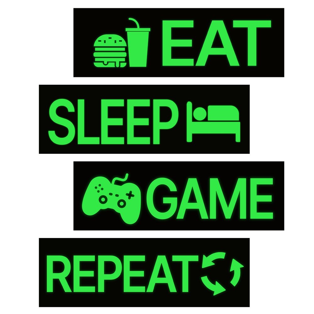 4 Pcs Glow in The Dark Neon Game Wall Stickers, Boys Gamer Room Wall Decals, Waterproof Vinyl Video Game Console Room Decor, Kids Bedroom PlayRoom Nursery Party (Green)