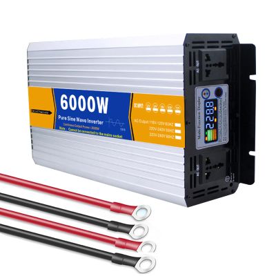 BAIYITONGDA 12V/24V/48V/60V/72V 6000 Watt Pure Sine Wave Power Inverter,DC to 110V 220V AC Converter, Car Power Inverter with Dual AC Socket for Family RV Off Grid Solar,Dc 24v,AC 220V 60Hz