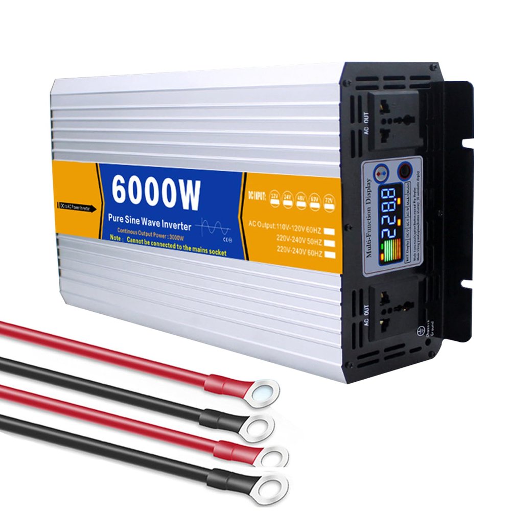 BAIYITONGDA 12V/24V/48V/60V/72V 6000 Watt Pure Sine Wave Power Inverter,DC to 110V 220V AC Converter, Car Power Inverter with Dual AC Socket for Family RV Off Grid Solar,Dc 24v,AC 220V 60Hz