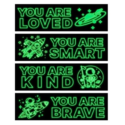 4Pcs Astronaut Wall Stickers Glow in The Dark, Space Astronaut Inspirational Wall Decor for Boys Room, Kids Bedrooms Game Rooms Nursery Decorations