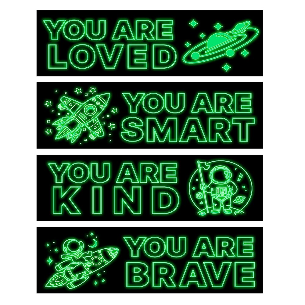 4Pcs Astronaut Wall Stickers Glow in The Dark, Space Astronaut Inspirational Wall Decor for Boys Room, Kids Bedrooms Game Rooms Nursery Decorations