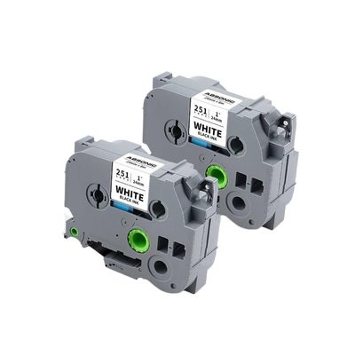 2PK to 20PK 24mm Black On White Laminated Label Tape TZe 251 Compatible with PT-D600 Label Maker and Similar Label Printers(2PK Black on White)