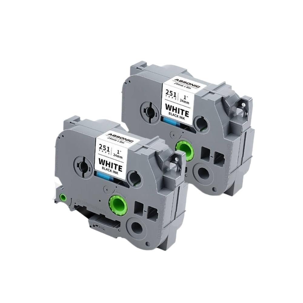 2PK to 20PK 24mm Black On White Laminated Label Tape TZe 251 Compatible with PT-D600 Label Maker and Similar Label Printers(2PK Black on White)