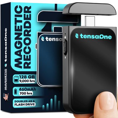 TensaOne Voice Activated Recorder Mini Audio Recording Device with Magnetic Mount, Small Portable Digital Recorders, Microphone Devices with AI Smart Noise Reduction, Wireless Sound, 128GB9000 hrs