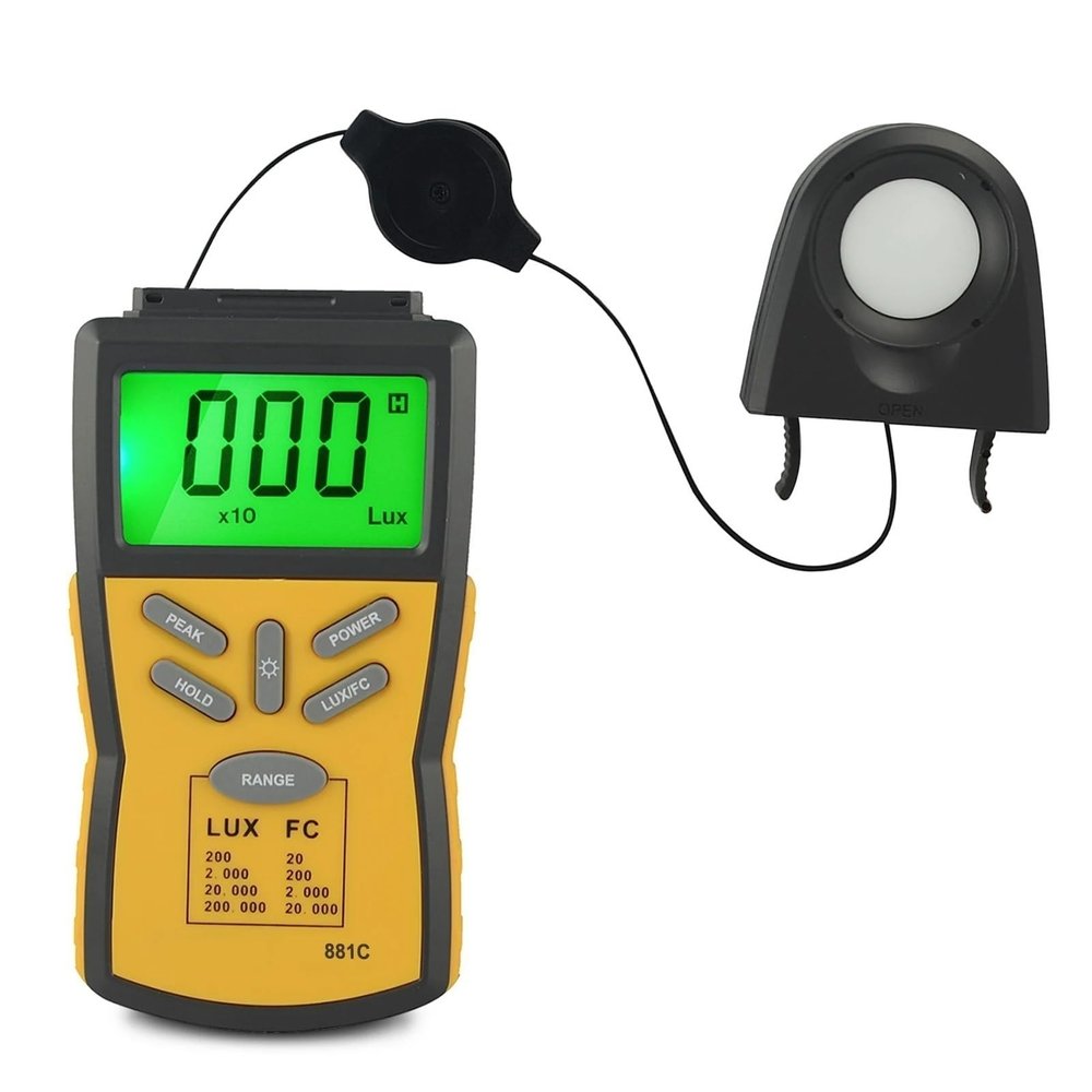 UV Meter, Digital Illuminance Light Meter 881C,Lumen/FC Photometer,Luxmeter Sensor Measure 0.1~200000 Lux (0.01~20000FC) Lights,Bright