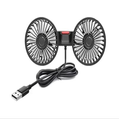 Dual Head USB 5V Car Ventilation Fan with 360 Rotation | Adjustable 3 Speed Suction Cup Fan for Vehicles