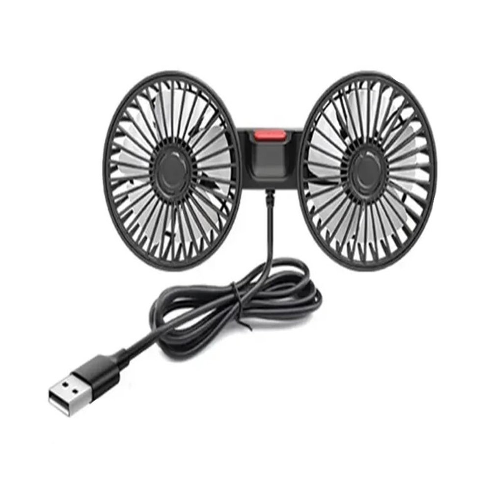 Dual Head USB 5V Car Ventilation Fan with 360 Rotation | Adjustable 3 Speed Suction Cup Fan for Vehicles