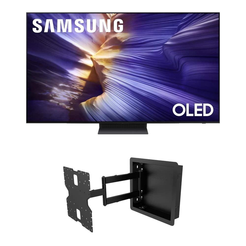 Samsung QN55S90FAFXZA 55 Inch 4K OLED Smart TV with a Kanto R400 Recessed in-Wall Full Motion Articulating Mount (2025)