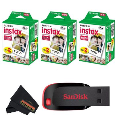 Fujifilm Instax Mini Instant Camera Film for Mini Instant Cameras + USB Flash Drive - Capture Memories Anytime, Anywhere with Sunshine Photo Microfiber Cleaning Cloth...
