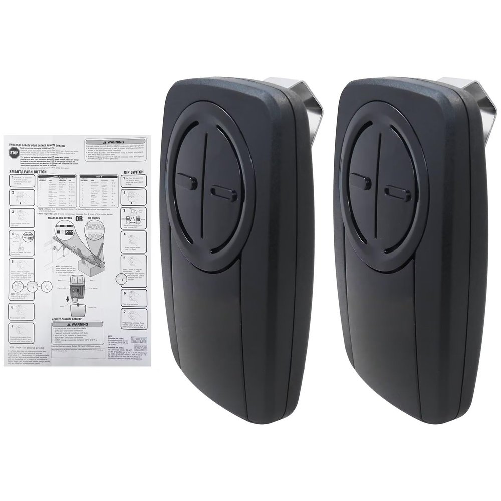 2-Button Universal Garage Door Remote KLIK5U-BK2 KLIK3U-BK - Works with Yellow/Purple/Red-Orange/Green Learn Buttons