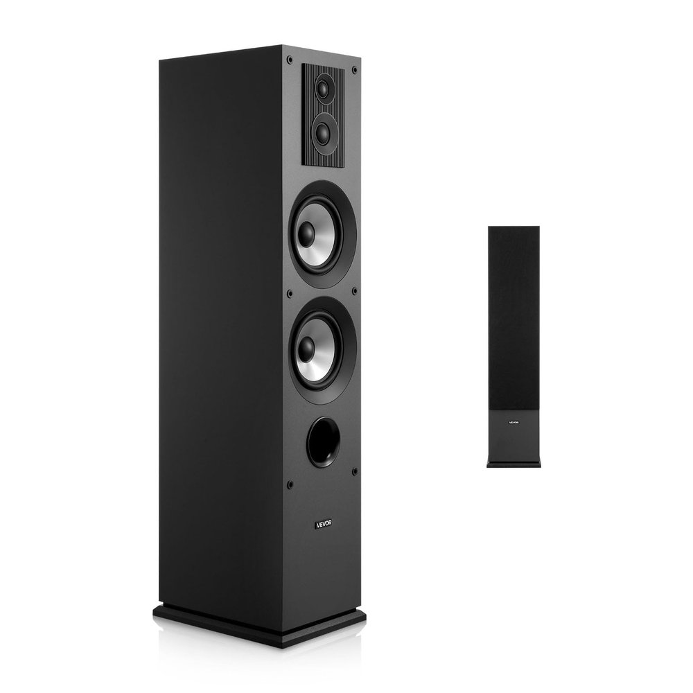 VEVOR Passive Floorstanding Speaker, 3-Way, Floor-Standing Tower Speaker with 0.75 in & 1 in Tweeter, 5.25 in Woofers, 145W Peak, 70Hz20kHz Frequency Response, MDF Enclosure, for Home Audio, Single