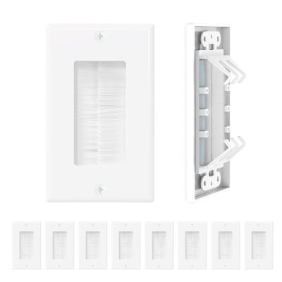 Tecmojo Brush Wall Plate, Cable Pass Through Insert for HDTV, Home Theater Systems, Sturdy Brushes with Smart Cable Catcher, White, 10 Pack
