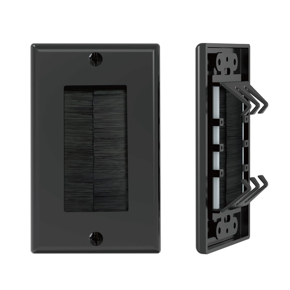 Tecmojo Brush Wall Plate, Cable Pass Through Insert for HDTV, Home Theater Systems, Sturdy Brushes with Smart Cable Catcher, Black, 2 Pack