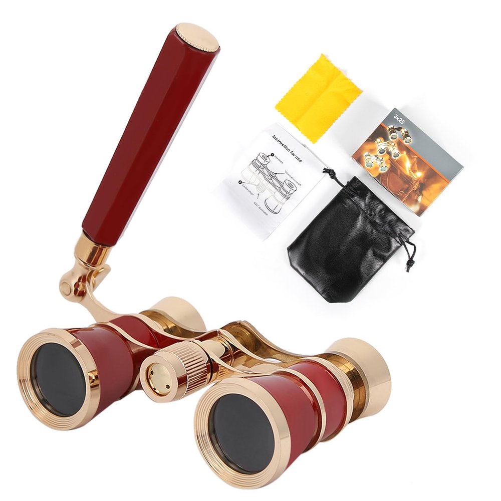 Opera Glasses Binoculars, 3X25 Concert Binoculars, High-Definition Optical Lens Adjustable Focus Button and Foldable Stretchable Handle Theater Glasses for Music Concert, Cinema
