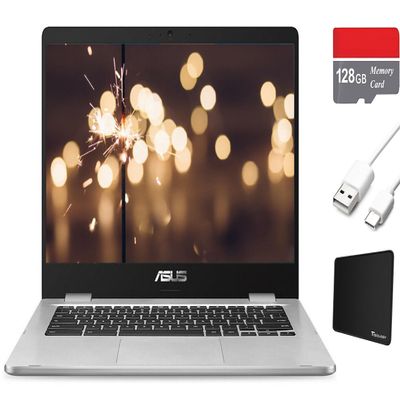 ASUS C424MA Chromebook 14 Inch FHD LCD Display for Business and Student, Intel Celeron N4020, 4GB RAM, 64GB eMMC + 128GB Memory Card, Chrome OS, Silver