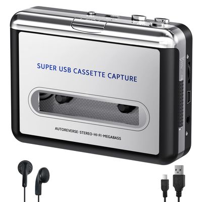 Personal Cassette Player, Convert Tape to MP3 Digital, Walkmaner Portable Tape Recorder with Auto-Reverse, Headphone Jack