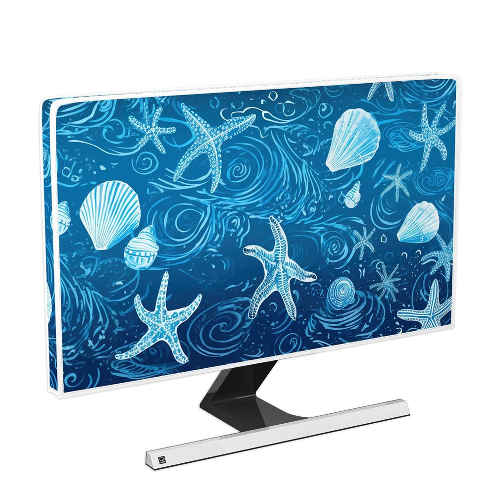 Baocicco Blue Starfish Shell Waterproof TV Cover 70 Inch Marine Weatherproof Television Screen Cover Sleeve Compatible with PC Desktop and TVs LED LCD OLED Anti-Static Dustproof Protective