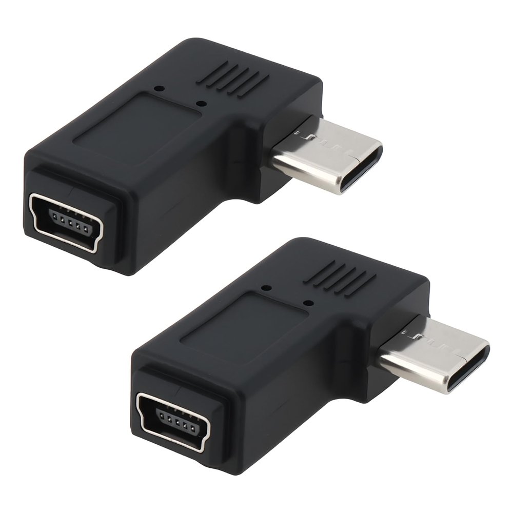 Be In Your Mind 2X Type-C Male to Mini USB Female Adapter Converter for Charging Data Transfer in Tight Space