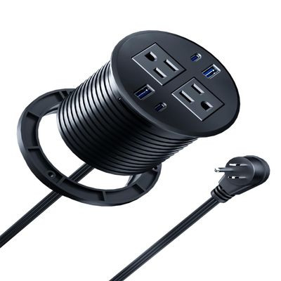 3 inch Recessed Power Grommet with AC Outlets, 20W USB C Fast Charging Conference Recessed Outlet, 40W Total, Flush Mount for Desk,Office Tables,Furniture, 4 USB Ports, Black