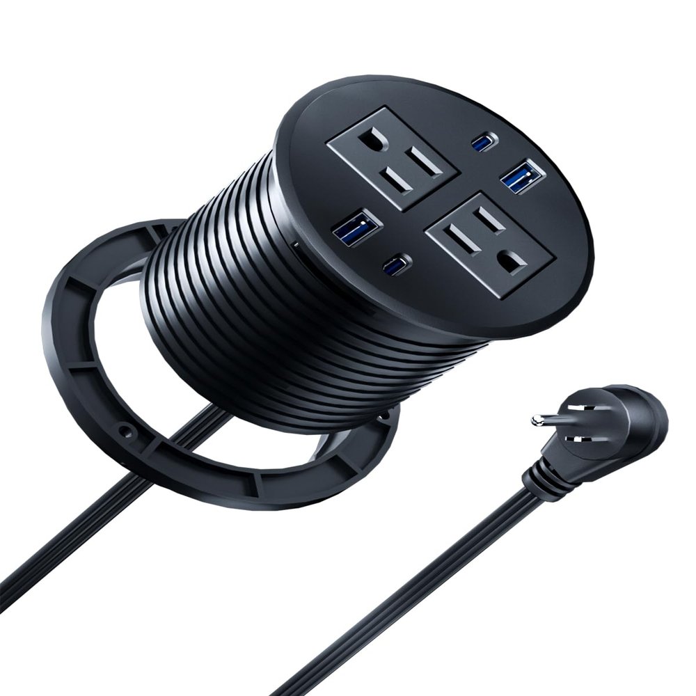 3 inch Recessed Power Grommet with AC Outlets, 20W USB C Fast Charging Conference Recessed Outlet, 40W Total, Flush Mount for Desk,Office Tables,Furniture, 4 USB Ports, Black