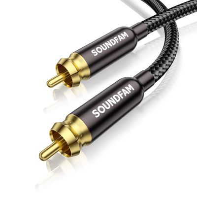 SOUNDFAM Subwoofer Cable 10ft/3M RCA to RCA Audio Cable 24K Gold-Plated Cotton Braided Double Shielded Digital Analogue Supports Amplifiers,Home Theater,Hi-Fi Systems,Subwoofer