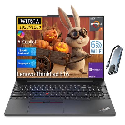 Lenovo ThinkPad E16 Business Laptop, 16" WUXGA Anti-Glare Display, AMD Ryzen 5 7530U(> i7-1165G7,Up to 4.5GHz), 16GB RAM, 512GB SSD, Fingerprint, Backlit,Wi-Fi 6,Windows 11 Pro,RJ-45,with 5 in 1 Hub