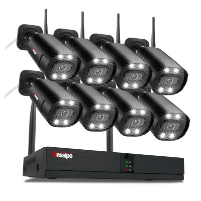 4K Home Security Camera System, 8pcs Corded Wireless WiFi Security Cameras Outdoor, Dual Warning 8 Channel WiFi NVR, NO Hard Drive, 2 Way Audio, Color Night Vision, Person/Face Detection