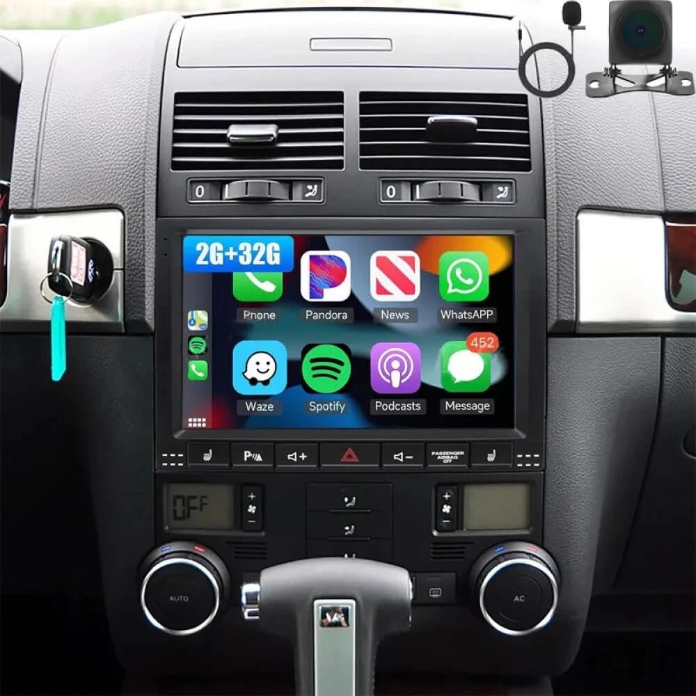 Surakey Android 13 Car Stereo for Volkswagen Touareg 2003 2004 2005 2006 2007 2008 2009 2010 for CarPlay Wireless Android Auto 9in Car Radio GPS 2+32G with Bluetooth WiFi FM/RDS SWC AHD Backup Camera