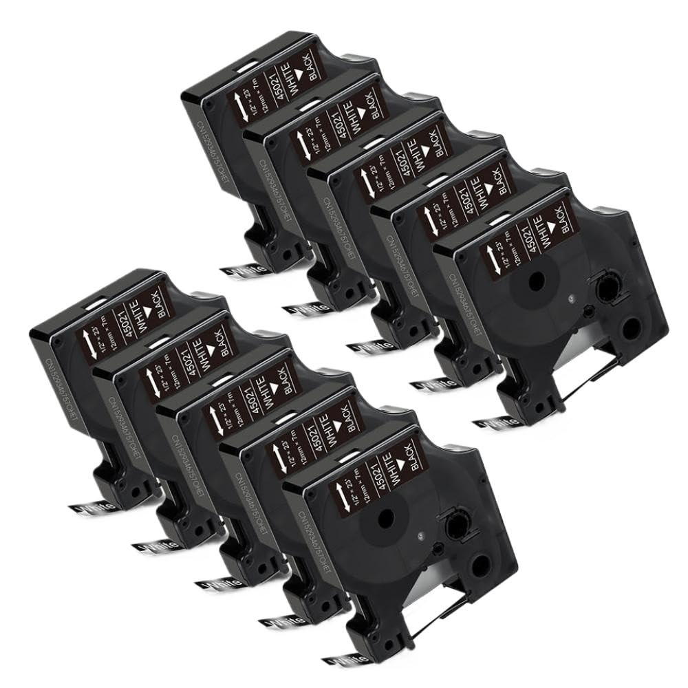 12mm 5/10PK Compatible Label Tape for D1 45013 45010 45018 Works with Labeling Machine LabelManager LM160 LM420P(10PK White on Black)