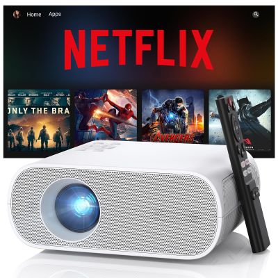 1500 ANSI Official Licensed Smart Projector, Compatible with Netflix, HOMPOW 4K Full HD Home Theater Projector with WiFi and Bluetooth, Built-in Apps, Electric Focus Outdoor & Indoor Movie Projector