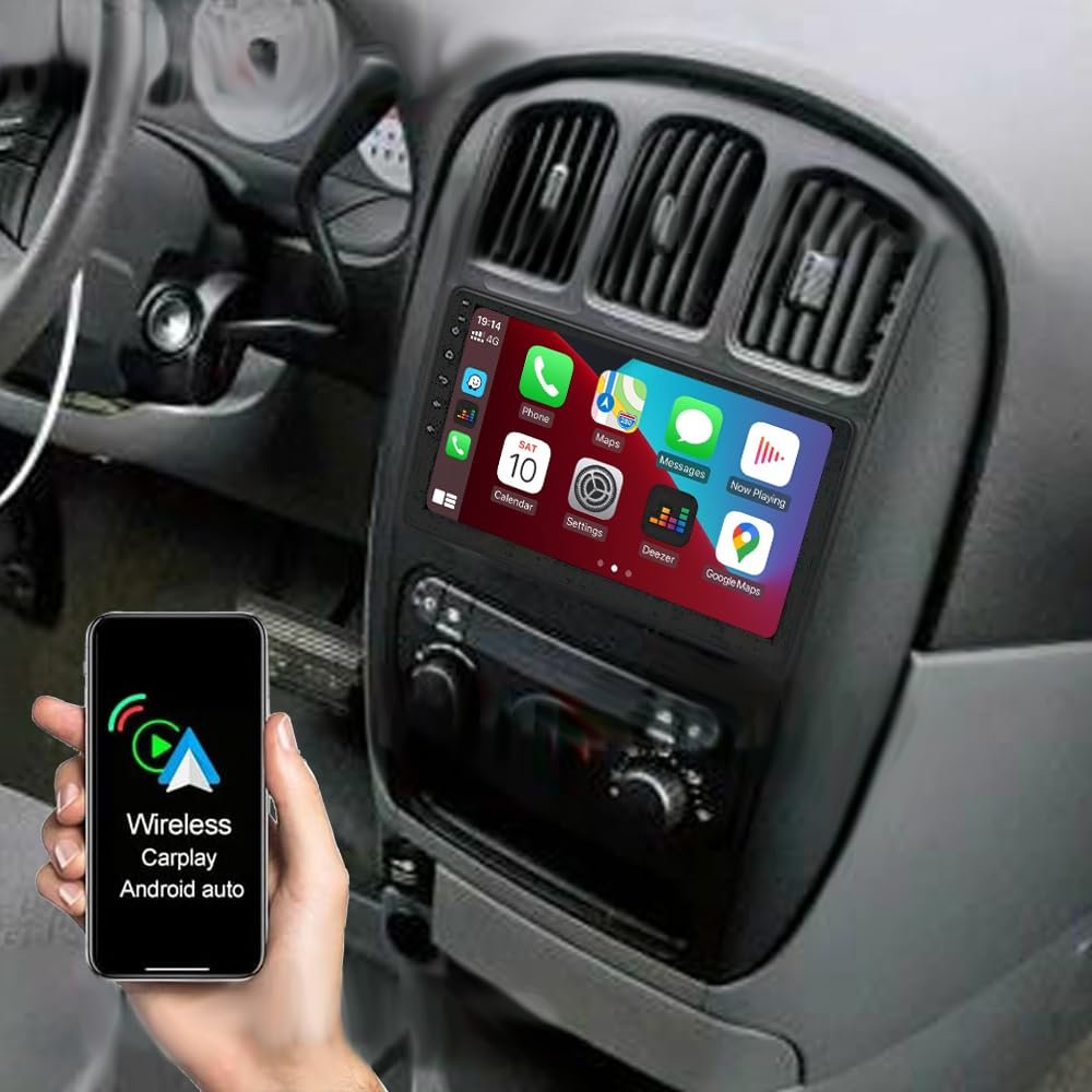 Surakey Android 13 Car Stereo for Dodge Grand Caravan 2001-2007 GPS for CarPlay Wireless Android Auto 10in Car Radio for Chrysler with Bluetooth WiFi FM SWC Mirror Link AHD Backup Camera/Mic 2+32G