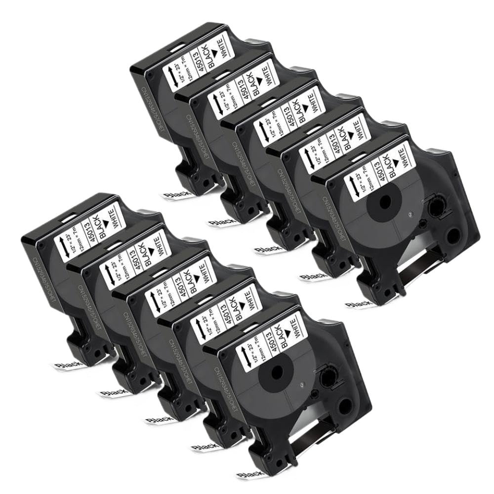 12mm 5/10PK Compatible Label Tape for D1 45013 45010 45018 Works with Labeling Machine LabelManager LM160 LM420P(10PK Black on White)