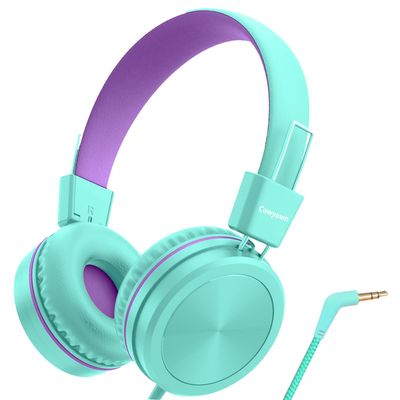 Cowyawn Kids Headphones, Toddler Headphone with Safe Volume Limiter 94dB, Wired School Headphones for Kid, 3.5mm Adjustable On-Ear Headphone for Boys/Girls/Children/Teens/iPad/Computer, Purple Green