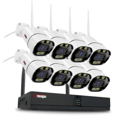 4K WiFi Security Camera System Wireless No Subscription, 8pcs Plug-in Cameras Outdoor Indoor for 24/7 Recording, 2 Way Audio, Color Night Vision, Human Detection, 8 Channel WiFi NVR, NO Hard Drive
