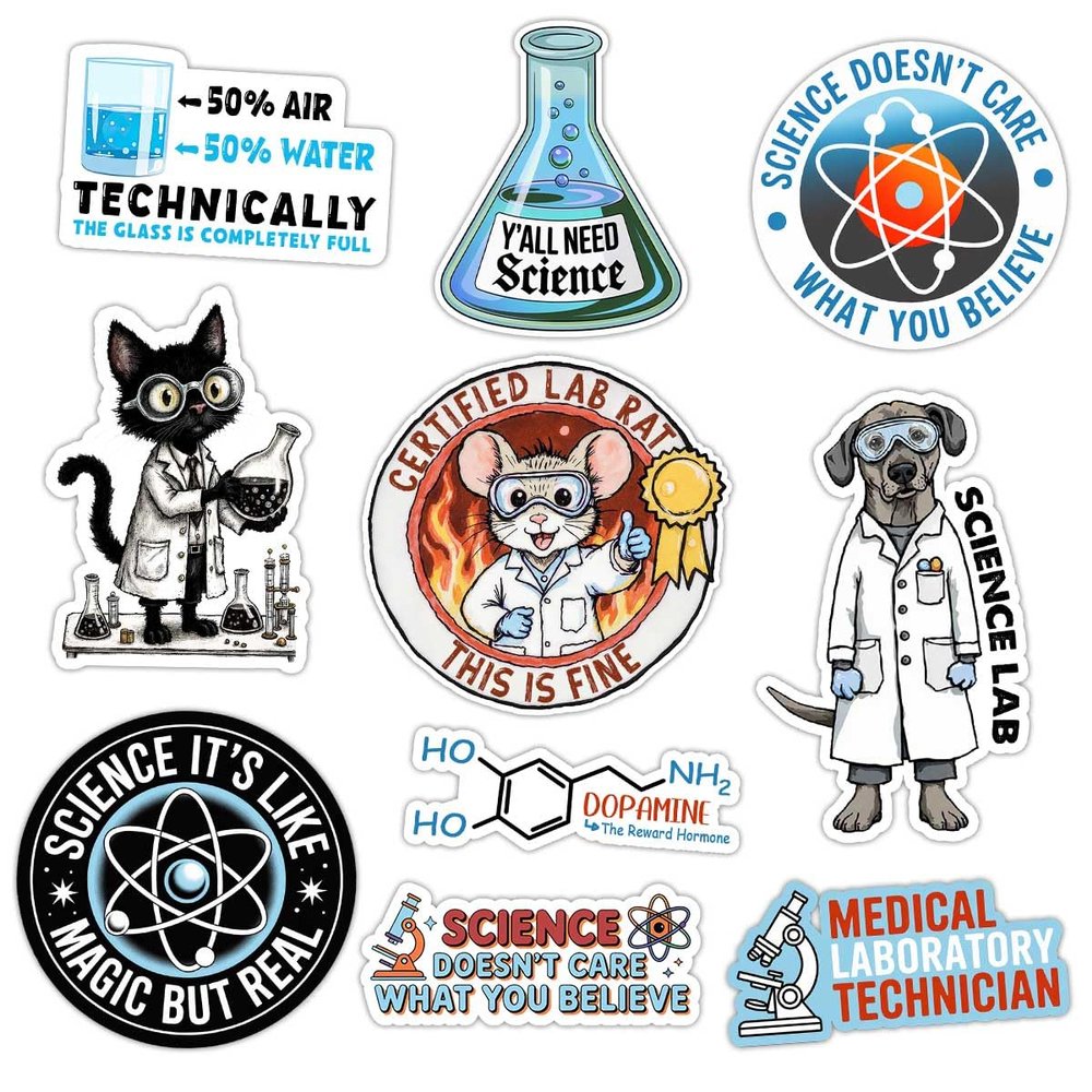 (10 Pcs) Funny Science Lab Tech Sticker Pack Vinyl Stickers for Science Nerds, Lab Professionals & Students Techs, Medical Laboratory Quotes & Cytotech Decals for Water Bottle, Clipboard (3 inches)