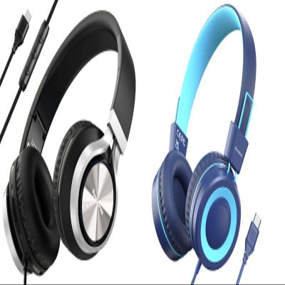 Bywulanda USB Type C Kids Headphones for School & USB C Headphones with Mic and Volume Control, Over Ear Stereo Headsets for iPhone 15 16 Pro