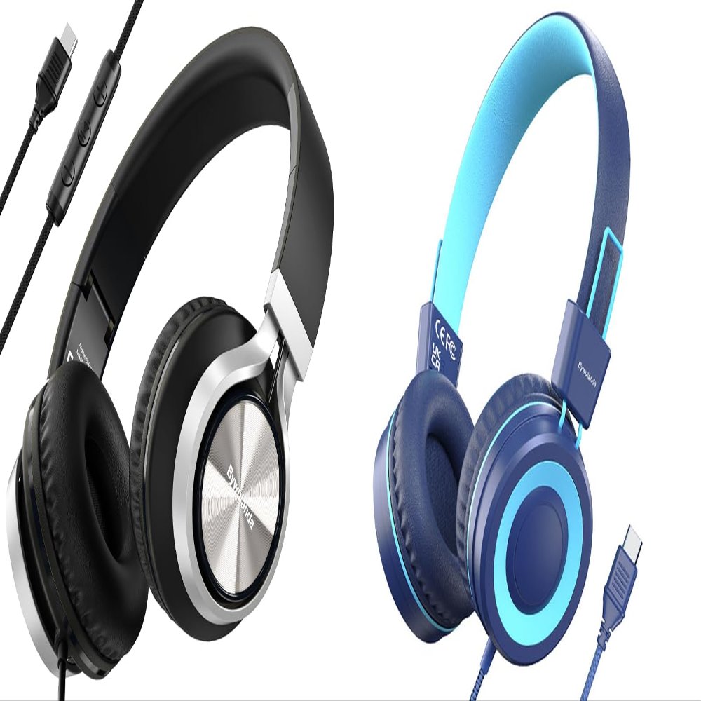 Bywulanda USB Type C Kids Headphones for School & USB C Headphones with Mic and Volume Control, Over Ear Stereo Headsets for iPhone 15 16 Pro