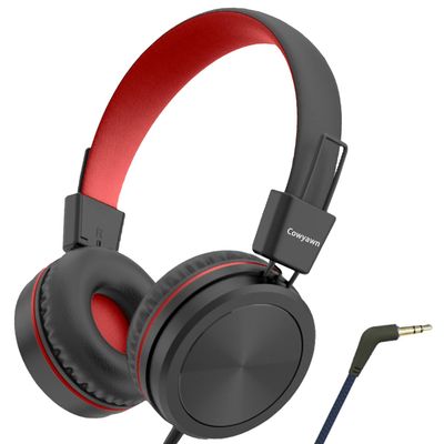 Cowyawn Kids Headphones, Toddler Headphone with Safe Volume Limiter 94dB, Wired School Headphones for Kid, 3.5mm Adjustable On-Ear Headphone for Boys/Girls/Children/Teens/iPad/Computer, Red Black
