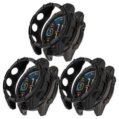 3 Pack Rugged Armor Cases Compatible with Garmin Quatix 8 51mm, Soft TPU Silicone Protector Shell Protected Case Shockproof Bumper for Garmin Quatix 8 51mm Cover (Black/black/black)