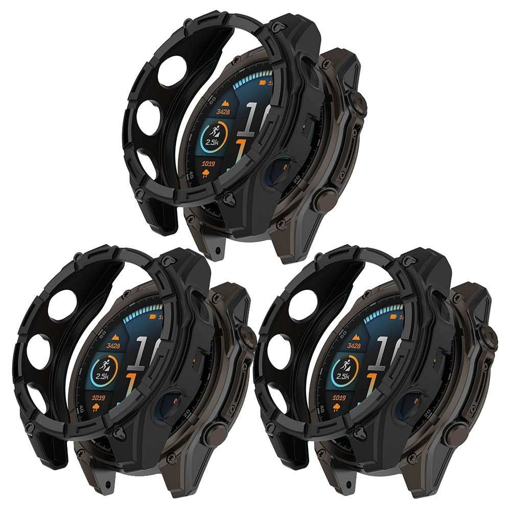 3 Pack Rugged Armor Cases Compatible with Garmin Quatix 8 51mm, Soft TPU Silicone Protector Shell Protected Case Shockproof Bumper for Garmin Quatix 8 51mm Cover (Black/black/black)