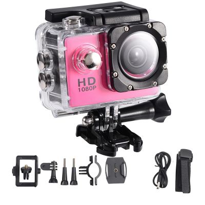 QANYEGN Action Camera, Water Proof Outdoor Sports Cam, Cycling Sports Mini DV Camcorder with High Definition Screen for Outdoor Activities and Travel (Pink)