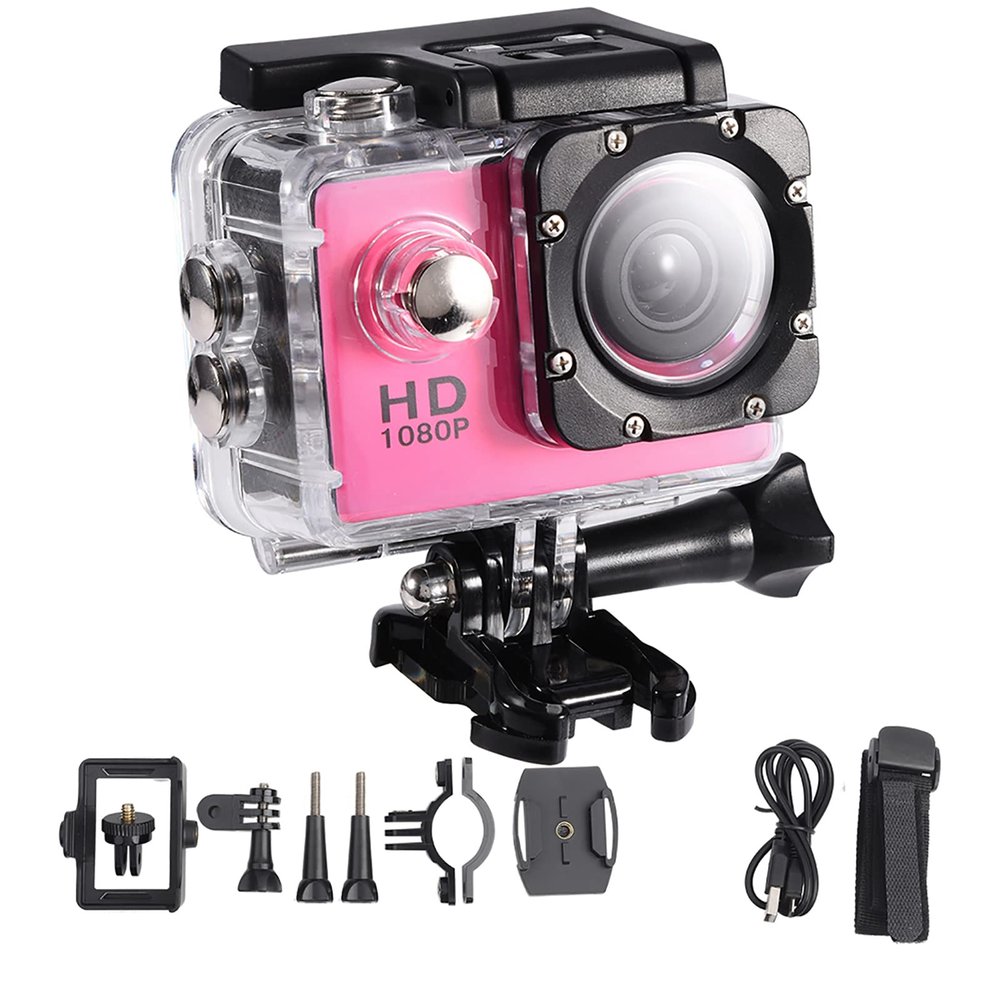 QANYEGN Action Camera, Water Proof Outdoor Sports Cam, Cycling Sports Mini DV Camcorder with High Definition Screen for Outdoor Activities and Travel (Pink)