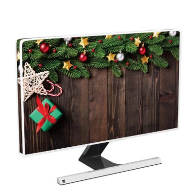 Baocicco Rustic Merry Christmas Waterproof Screen TV Cover 45, 46, 47, 48 Inch Wooden Board Farmhouse Xmas New Year Eve Panel Case Screen TV Cover Sleeve Compatible with PC Desktop and TV